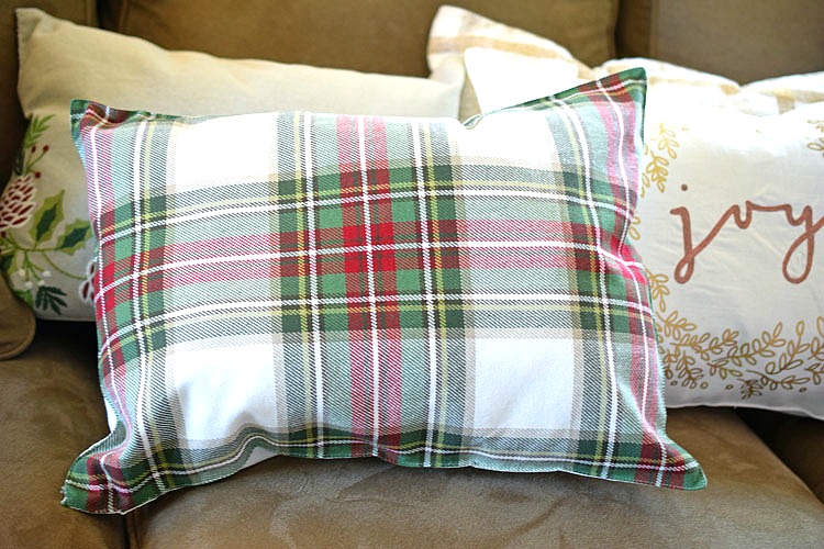 plaid holiday pillow