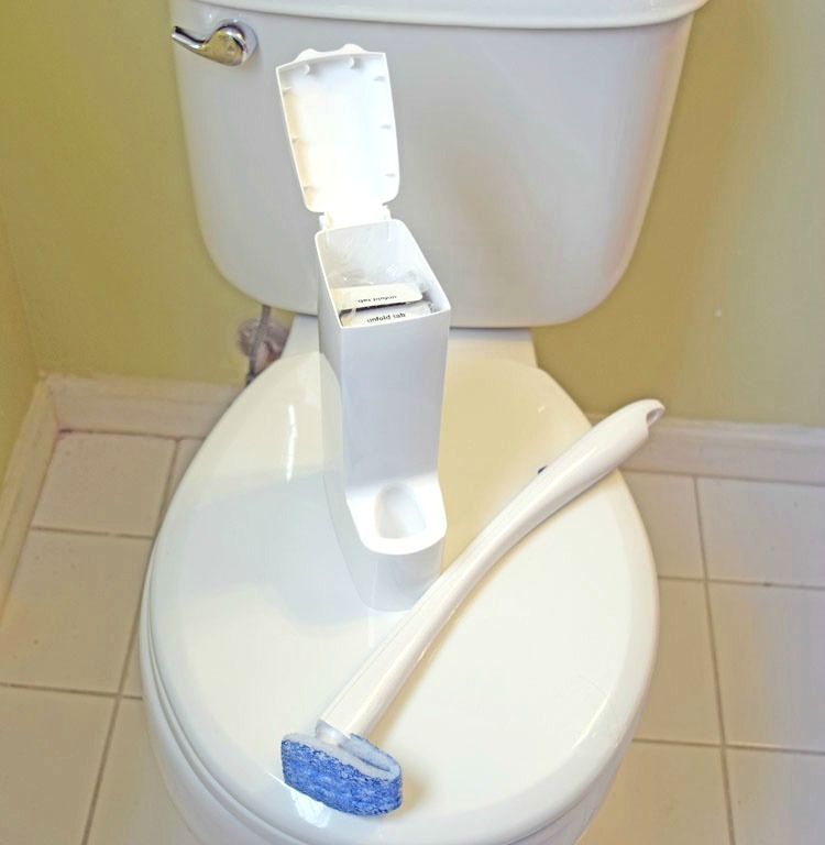 The New Disposable Scotch-Brite Disposable Toilet Scrubber comes with a caddy for storing the wand and the disposable scrubbers.