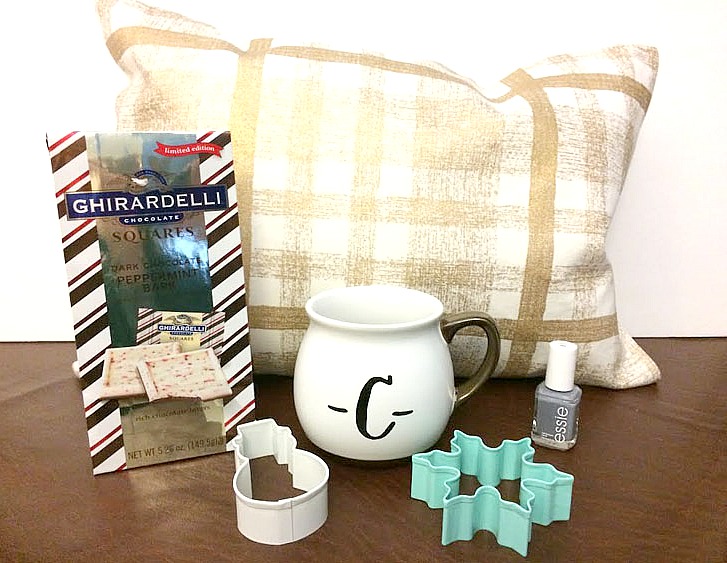 handmade pillow, chocolates, cookie cutters, monogram mug