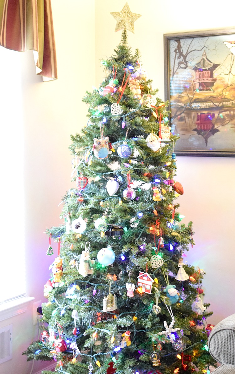 A decorated Balsam Hill artificial Christmas tree