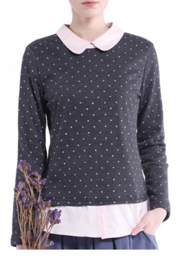 polka dot sweater with a peter pan colar