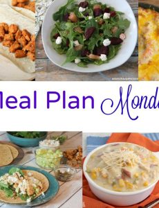 Meal Plan Monday -- a collection 5 easy and delicious weeknight meals: Buffalo Chicken tacos, grapefruit and beet salad, skillet lasagna, Greek salad wrap and chicken corn chowder.