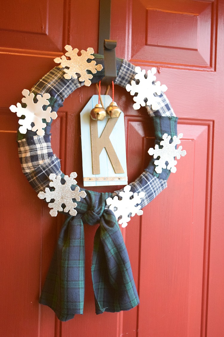 New snowflake and flannel monogram wreath