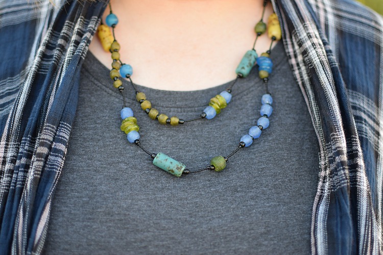 beaded blue and green necklace