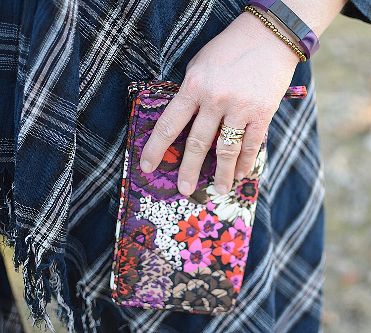 Fitbit and pink and purple Vera Bradley wristlet