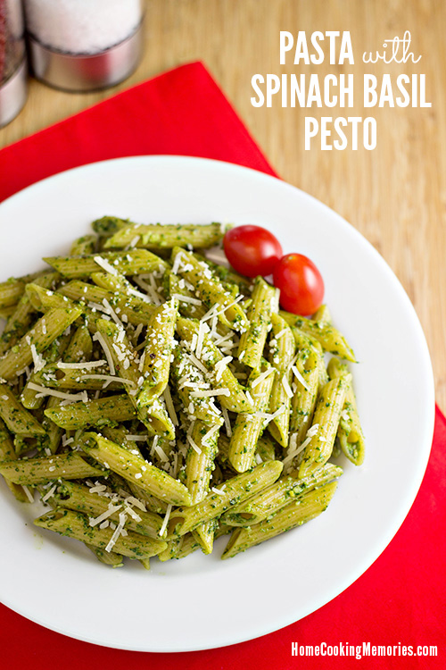pasta with spinach basil pesto sauce