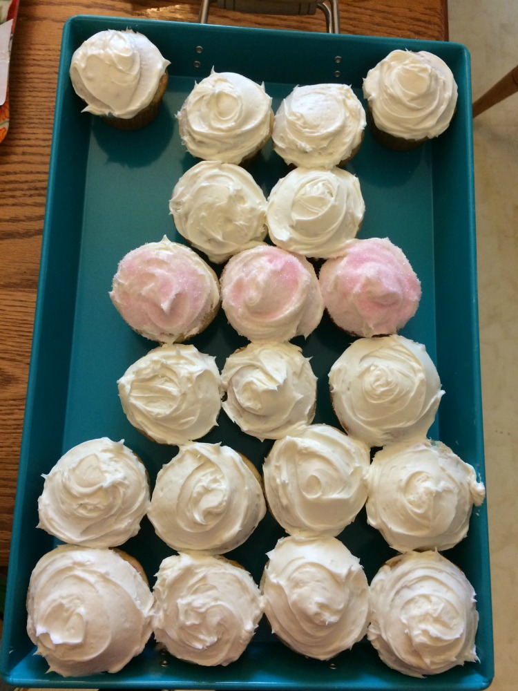 bridal shower cupcake platter in the shape of a wedding dress