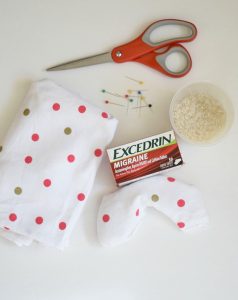 materials needed to make a quick and easy DIY cold rice eye mask