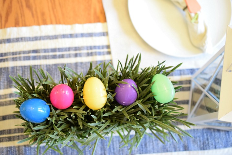 Potted Easter grass and Easter egg centerpiece