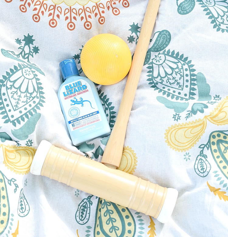 Croquet, blue lizard sunscreen, and Gypsy roundie picnic blanket