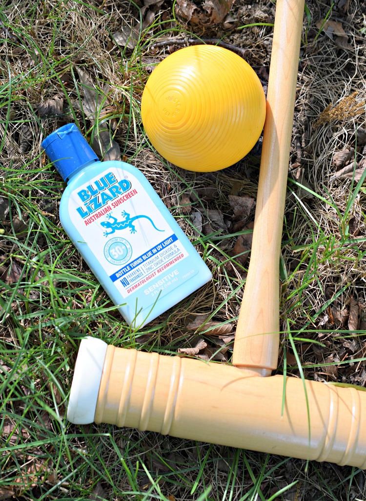 bucket for keeping Blue Lizard sunscreen handy while enjoying the sun in the backyard
