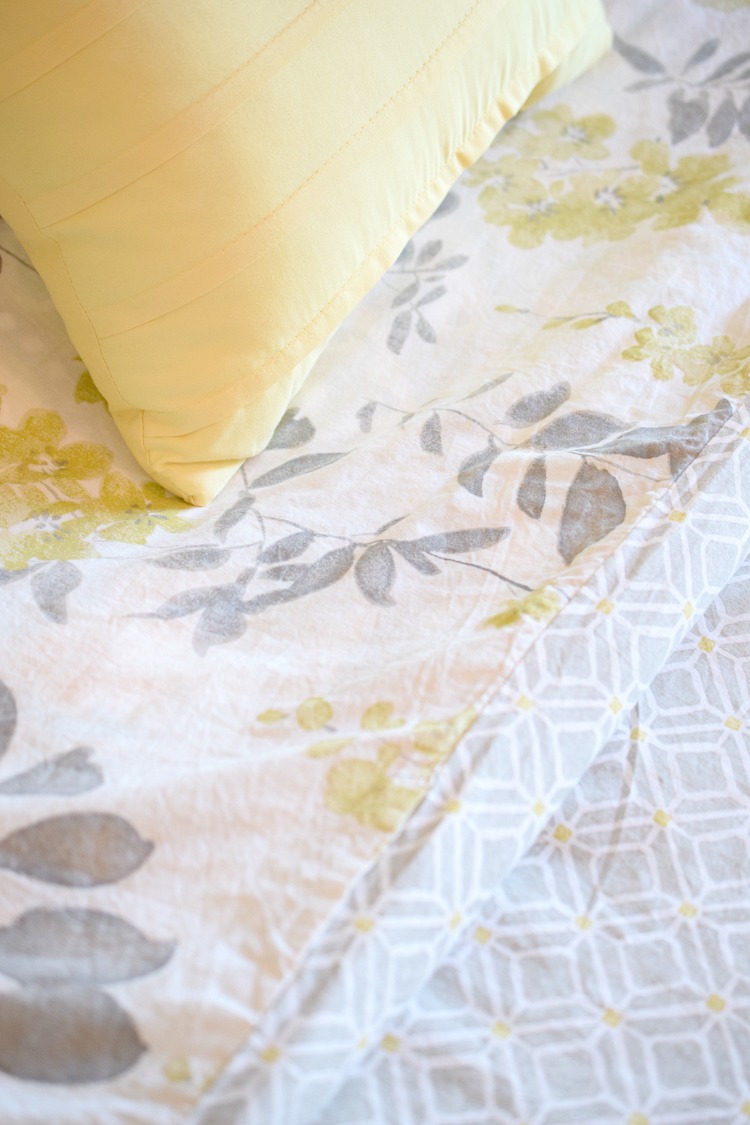 gray and yellow floral and geometric duvet cover