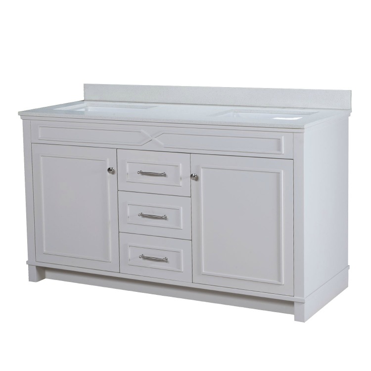 Abigail white double vanity with off-white quartz countertop from Maykke