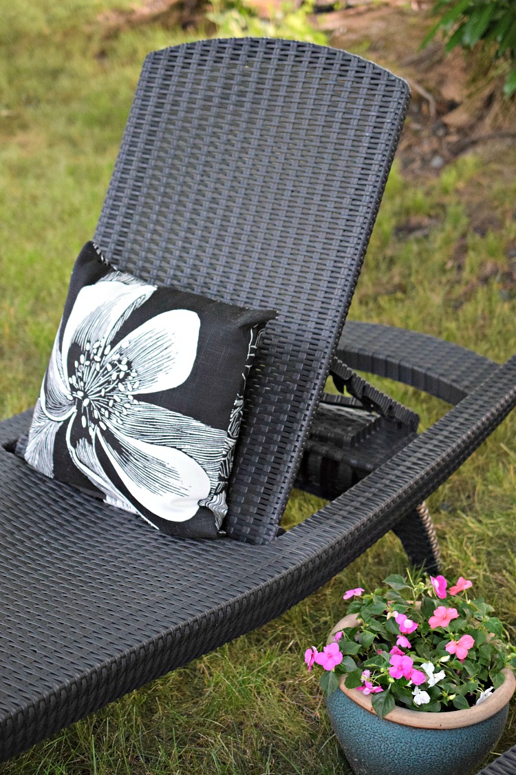 Keter charcoal faux wicker chaise lounge from Amazon. Because they are made of plastic, Keter chaise lounges are easy to move and clean.