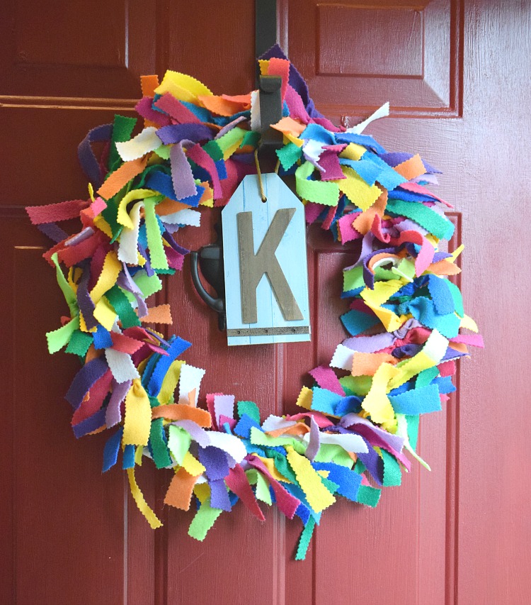 DIY wreath made out of strips of colorful felt