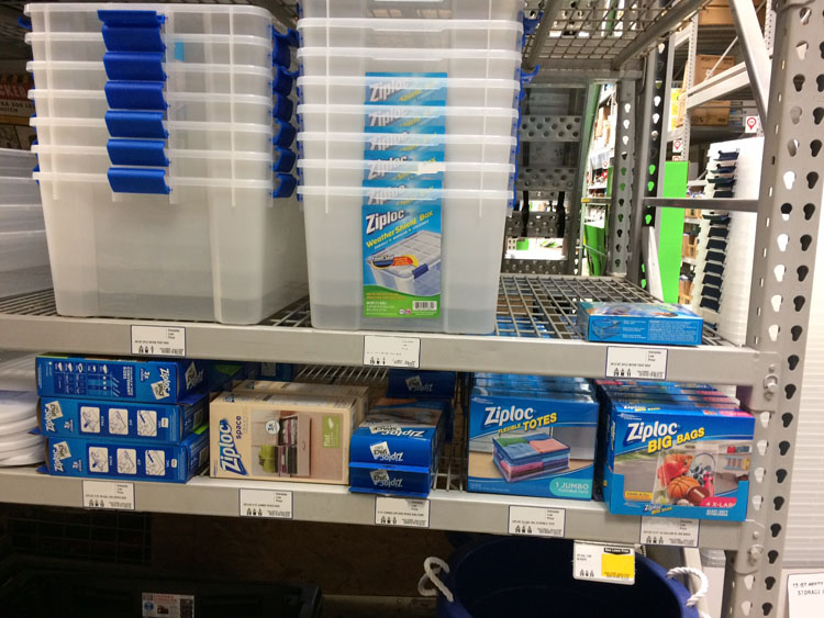 Ziploc storage bags at Lowes