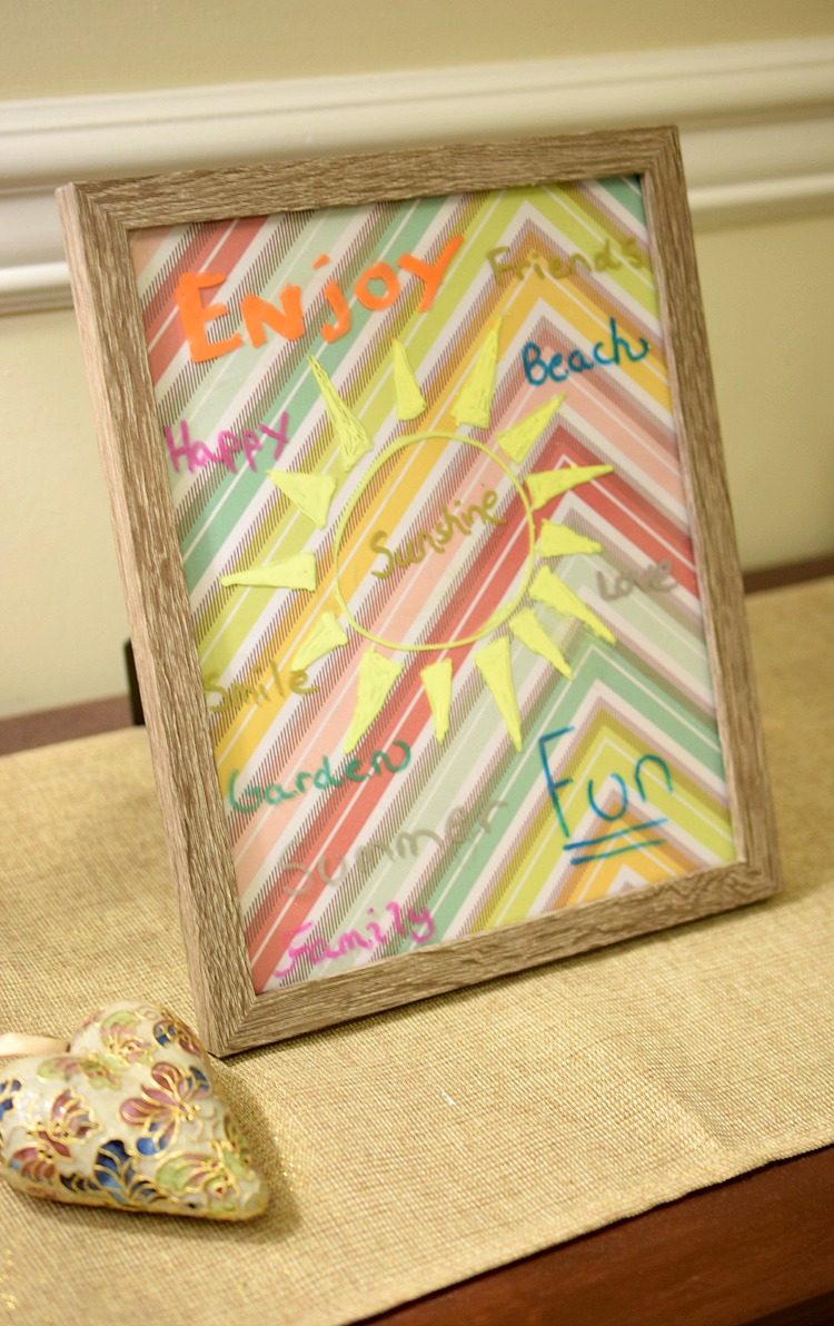 DIY chalk pen inspiration board made from a picture frame.