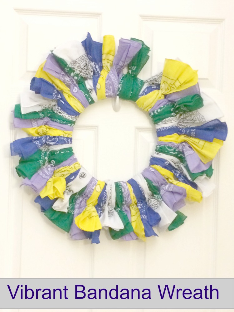 Colorful bandana wreath made with a wire wreath form