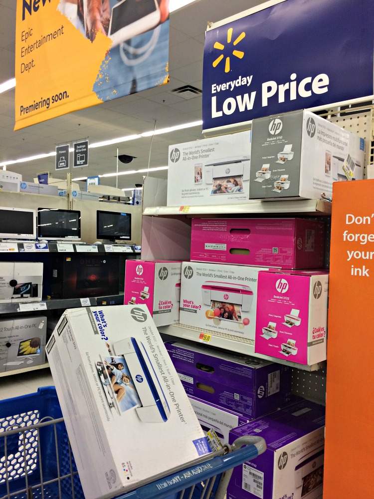 The HP 3722 printer, which prints wirelessly in full color, is available at Walmart