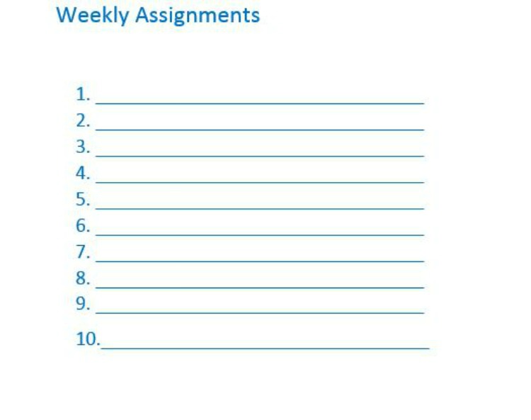 Weekly assignments free printable page