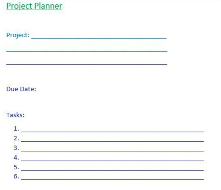 free project planner printable