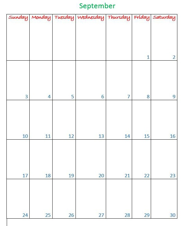 September 2017 free printable calendar page