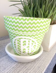 Fabric covered monogrammed pot
