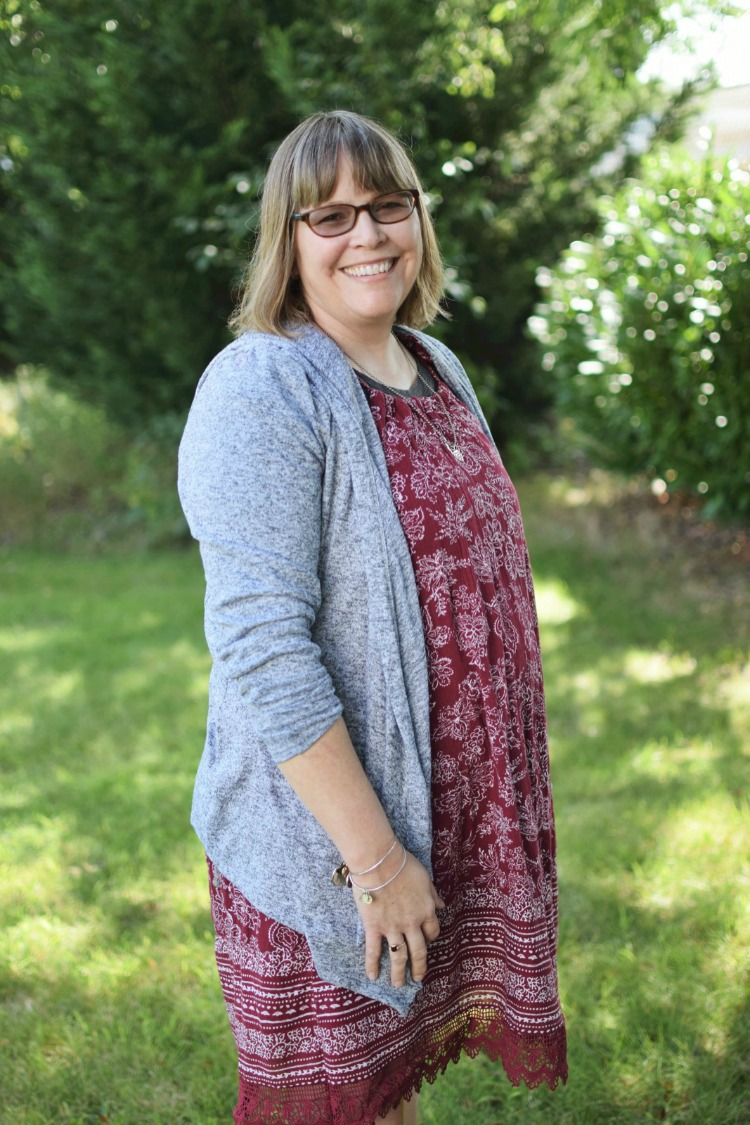 new fall bohemian floral dress with gray sweater