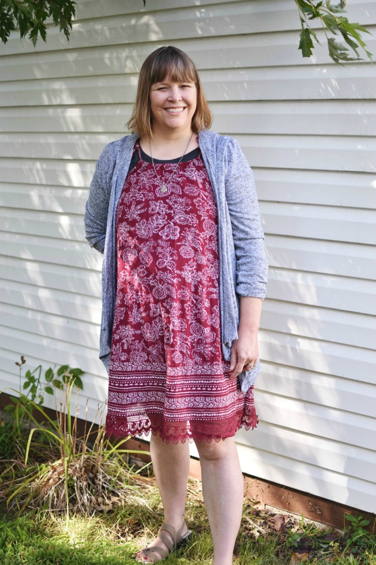 garnet summer to fall swing dress with crochet lace hem