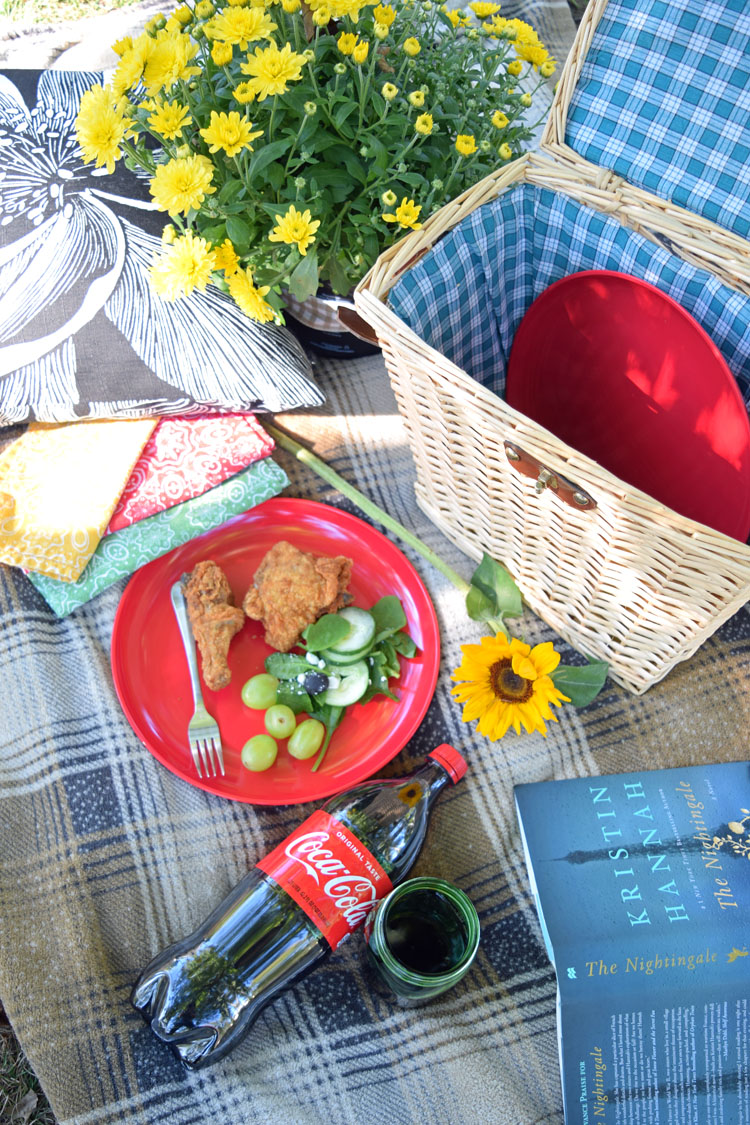 Fall picnic with fried chicken and Coca-Cola
