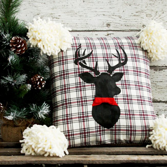 DIY stenciled flannel deer pillow