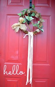 boho lace and ivy grapevine wreath for the Christmas and winter holidays