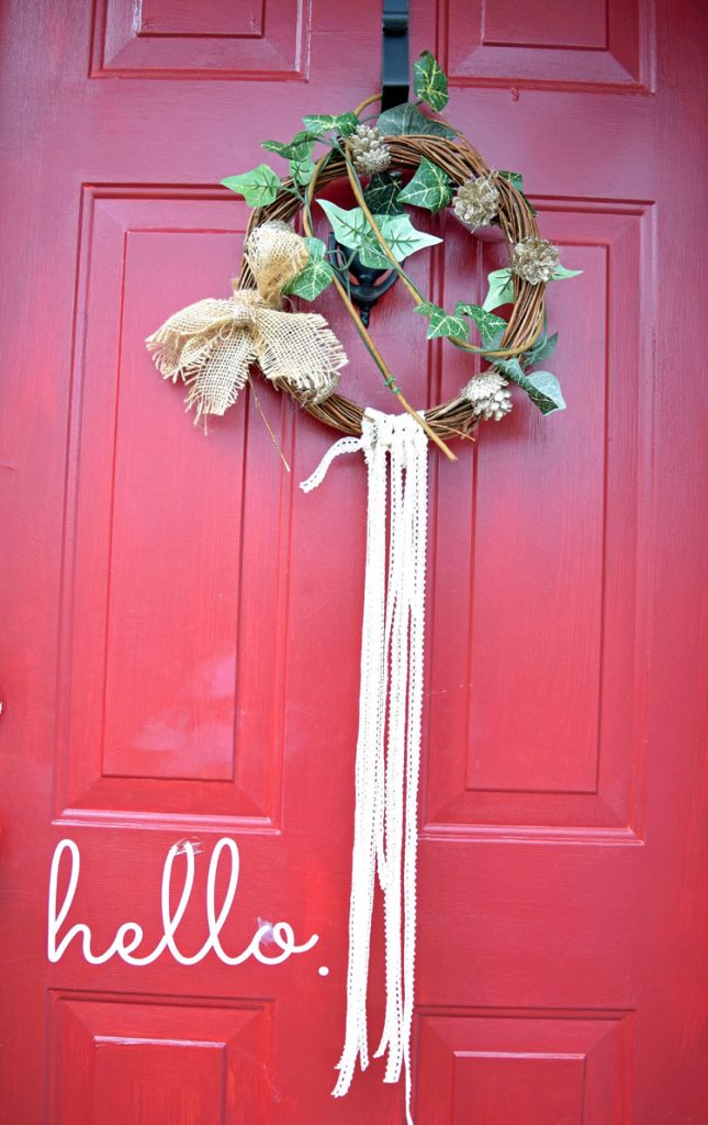 boho lace and ivy grapevine wreath for the Christmas and winter holidays