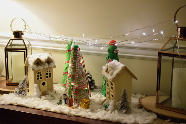 DIY Christmas village with string lights