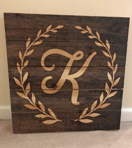 K monogram pallet sign