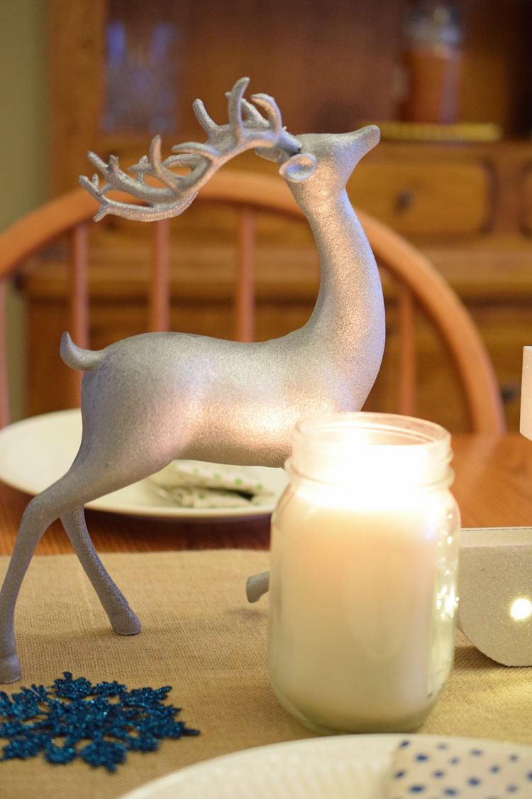silver reindeer on a Christmas holiday panel