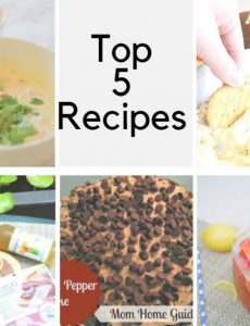 top 5 recipes - cake, dip, lemonade, cheese appetizer plate