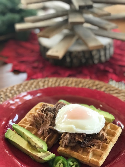 savory waffles with pork verde