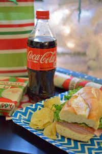 Enjoying an afternoon of gift wrapping with a Coca-Cola deli meal combo from Stop & Shop