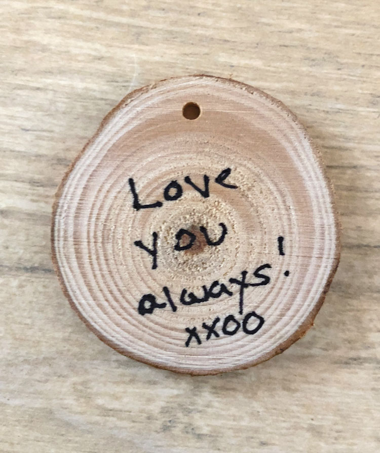 Easy DIY love always Valentine's Day wood slice token