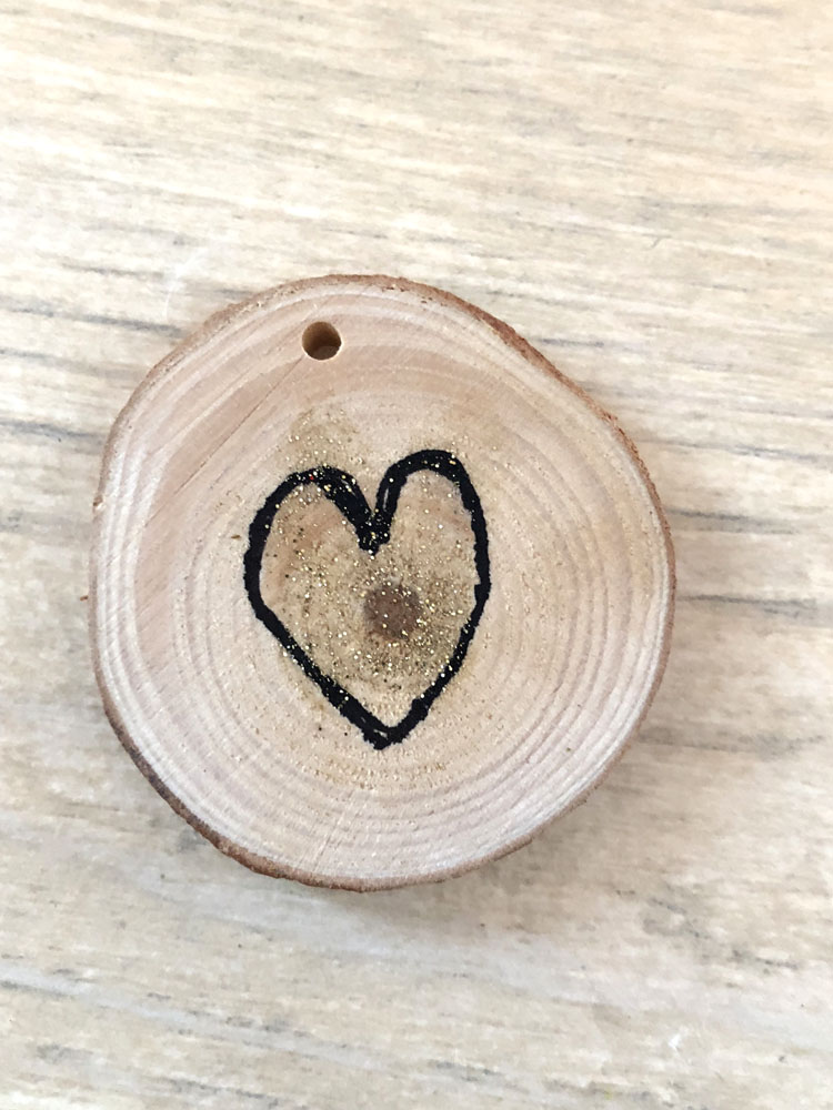 Wood slice Valentine's Day heart token