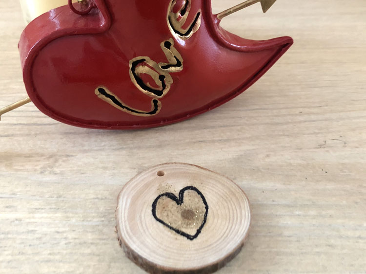 DIY wood slice heart token for Valentine's Day