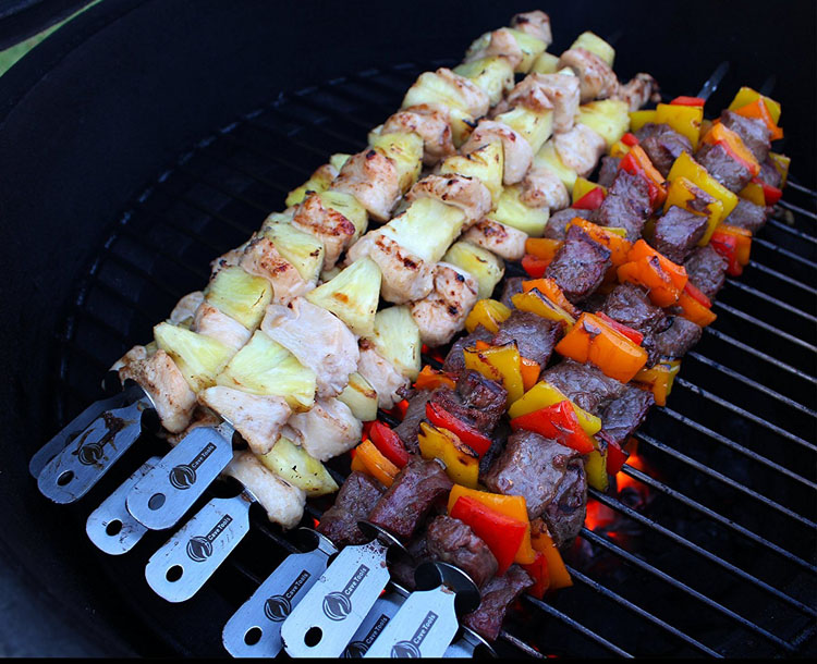 These extra long stainless steel skewers from Cave Tools are perfect for grilling