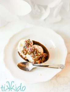 edible chocolate egg ice cream bowl and praline ice cream topping