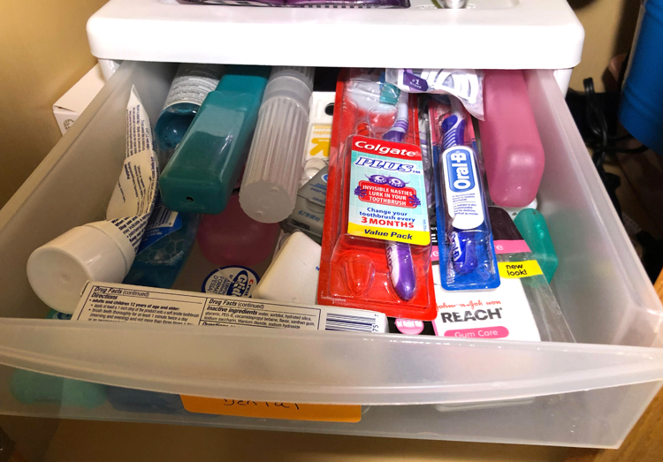 A storage drawer for toothpaste, toothpaste, etc., in a bathroom