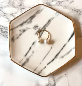 pearl ring and marble jewelry tray