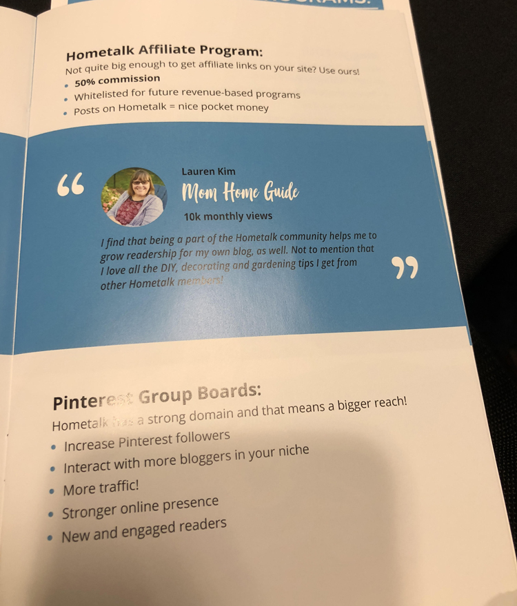 Hometalk brochure at the Haven blog conference