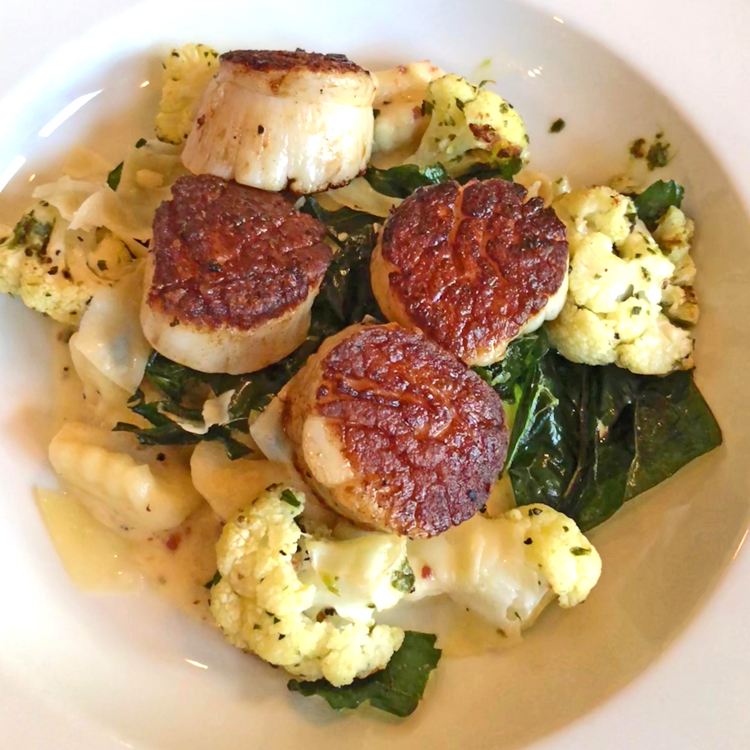 scallops and ricotta dumplings at poogan's porch in Charleston