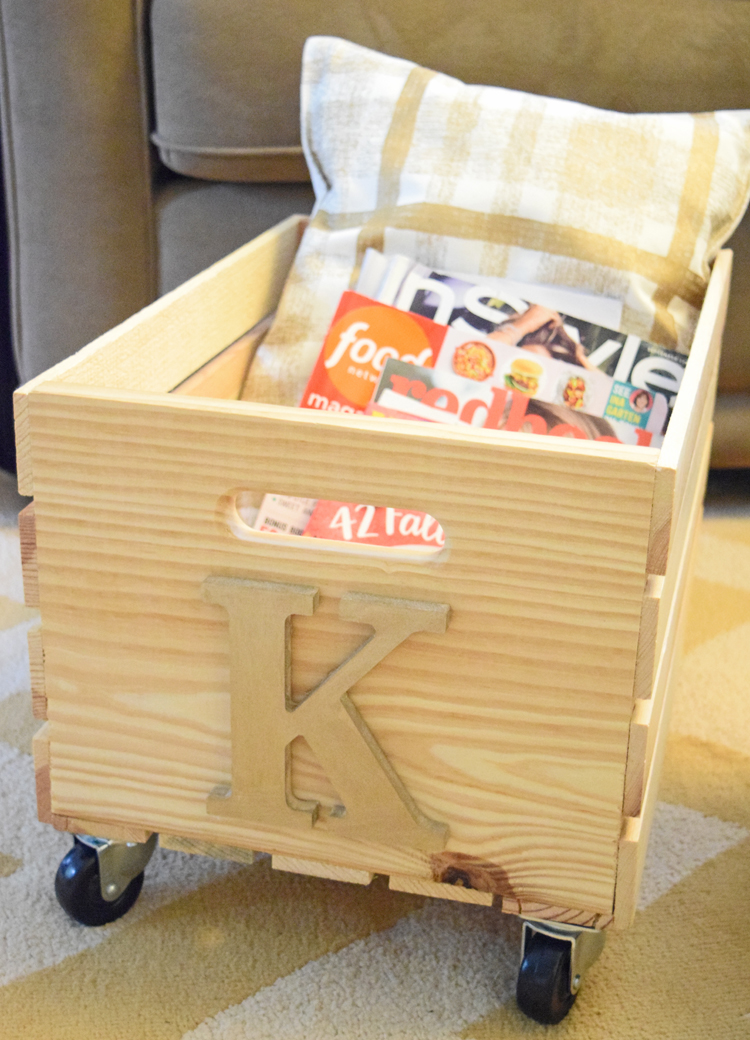 easy DIY rustic rolling magazine crate