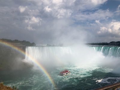 Boat under rainbow at Niagara Falls